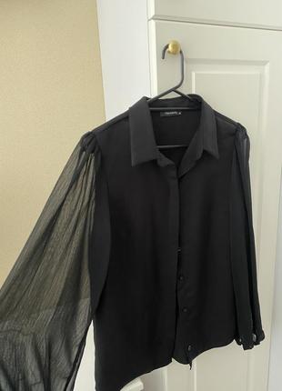 Блуза блузка рубашка черная шифон с длинным рукавом2 фото