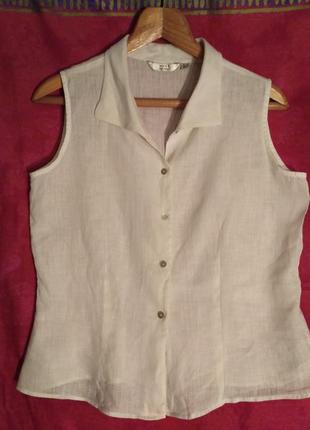 Блуза льняна молочного кольору, без рукавів next1 фото