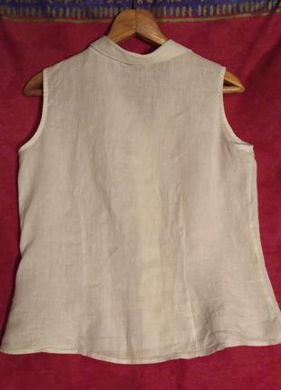 Блуза льняна молочного кольору, без рукавів next2 фото