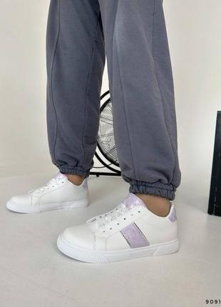 Кроссовки кеды низкий ход белые фиолетовые лаванда классика9 фото