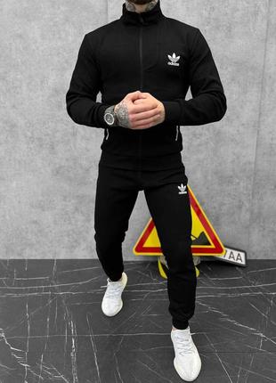 Стильный мужской спортивный костюм adidas segun black чёрный с белым лого