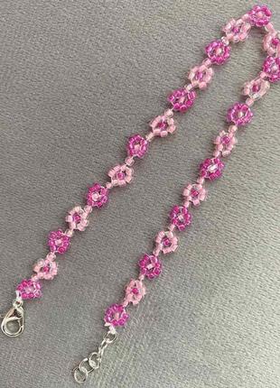Чокер цветы розовый ромашки розовые яркий стильный браслет из бисера чекер белый стильное украшение3 фото