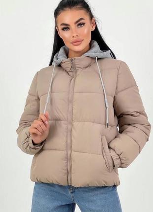 Класнюча💣стильная демисезонная💣весенняя легкая теплая женская курточка бомбер с трикотажным капюшоном 42 441 фото