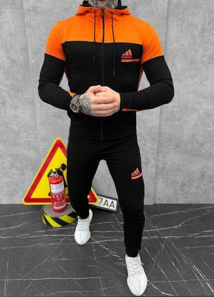 Крутейший мужской спортивный костюм adidas shahta black orange чёрный с оранжевым