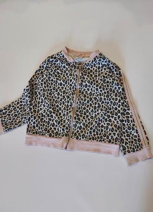 Леопардовая кофта на молнии на флисе lindex 6-8 лет