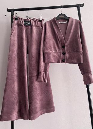 Стильный костюм ( штаны -брюки палаццо + кардиган-кофта) для девочки на весну10 фото