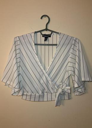 Блузка топ от new look, размер xs, белая в черную полоску, с завязкой