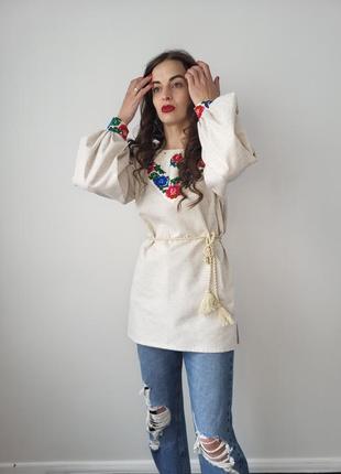 Блуза вышиванка невероятная льняная с сеткой handmade4 фото