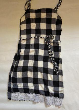 Сукня міді з поясом, в квадратний принт2 фото