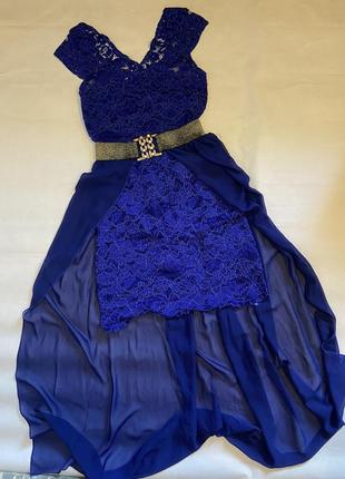 Темно-синя круживна сукня трансформер1 фото
