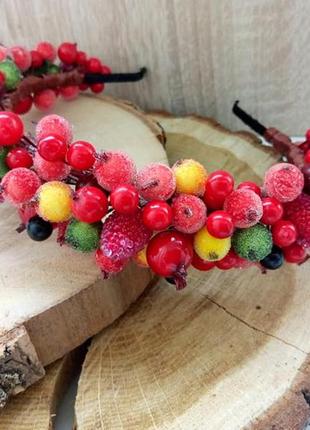 Веночек ягодный обруч с малинками  венок с калиной бутоньерка4 фото