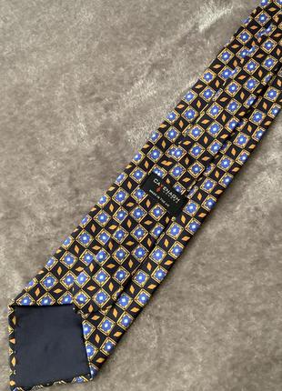 Шелковый галстук англия london с разноцветным фрактальным синим принтом3 фото