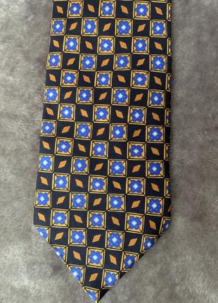 Шелковый галстук англия london с разноцветным фрактальным синим принтом5 фото