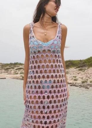 Zara  платье туника  сарафан майка вязаное макроме модель  распродана  испания
