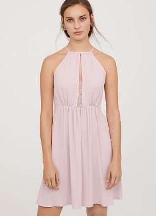 Нежное платье с кружевной спинкой и декольте розовая пудра от h&m1 фото