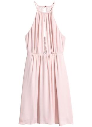 Нежное платье с кружевной спинкой и декольте розовая пудра от h&m5 фото