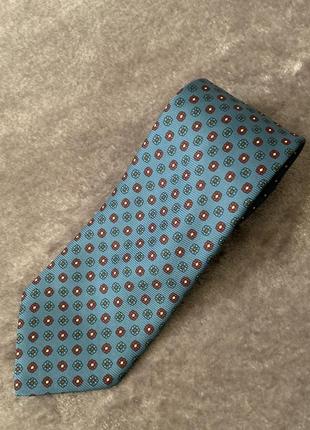 Шовкова краватка англія london з різнобарвним фрактальним принтом колір морської хвилі синій