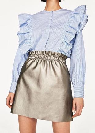 Новая!классная юбка из экокожи с серебристым напылением с карманами zara