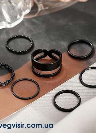 Шикарный набор женских черных колец 7 шт комплект на фаланги костяшки2 фото