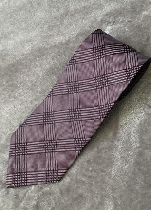 Шелковый галстук англия london с  принтом крупная клетка цвет коричнево серый, мокко