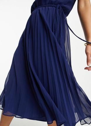Темно-синее платье миди со складками и кулиской на талии asos design3 фото