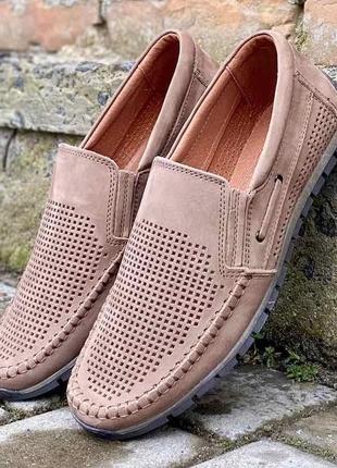 Чоловічі мокасини шкіряні літні бежеві emirro розміри 40, 42, 44, 45 fv_02597