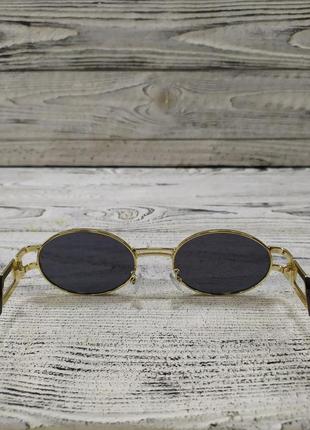 Солнцезащитные очки черные, овальные, унисекс в металлической оправе ( без брендовые )4 фото