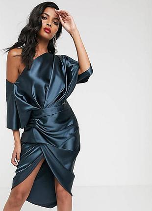Атласное ассемитричное платье с драпировкой  asos edition