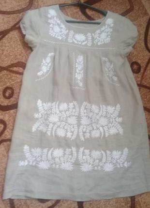 Классное льняное платье вышиванка1 фото