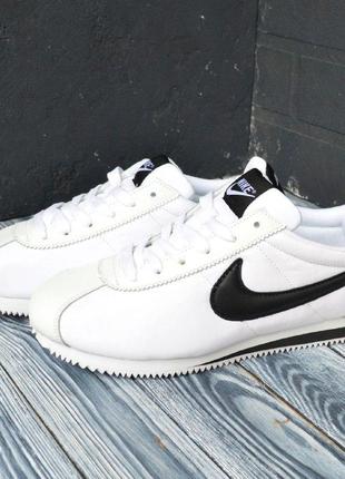 Nike cortez white black белые з черным, кроссовки мужские, білі з чорним кросівки чоловічі найк5 фото