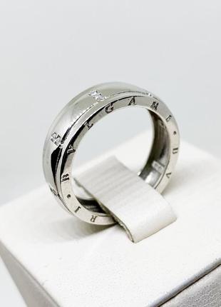 Кольцо серебряное с кубическим цирконием "булгари" 17,5 3,08 г1 фото