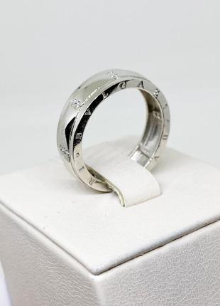 Кольцо серебряное с кубическим цирконием "булгари" 17,5 3,08 г3 фото