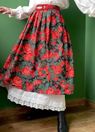 Шерстяная винтажная миди юбка с цветочным принтом розами2 фото