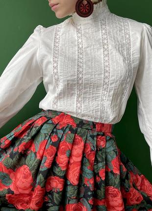 Шерстяная винтажная миди юбка с цветочным принтом розами3 фото