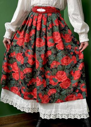 Шерстяная винтажная миди юбка с цветочным принтом розами5 фото