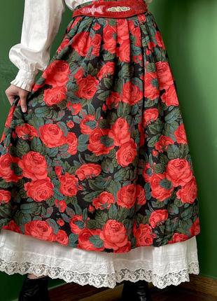 Шерстяная винтажная миди юбка с цветочным принтом розами7 фото