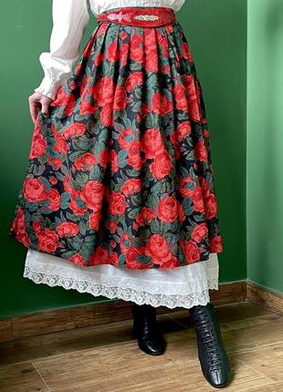 Шерстяная винтажная миди юбка с цветочным принтом розами6 фото