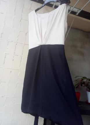 Біле молочне синє плаття футляр сарафан драпірування шифон кремовий + синій від masta