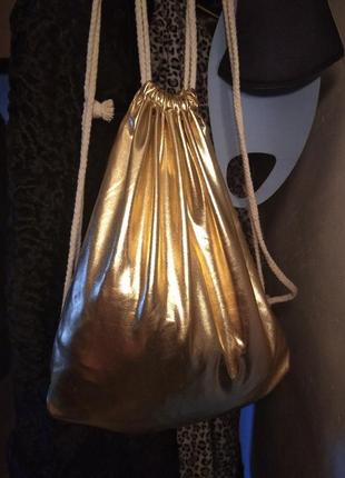 Золотая торба мешок рюкзак из трикотажного материала золотого цвета 41см на 32см1 фото