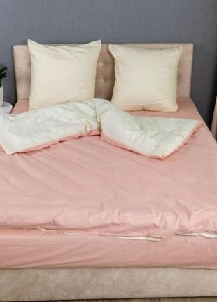 Евро однотонный комплект постельного белья " розовый, белый ", бязь голд  люкс "виталина"1 фото