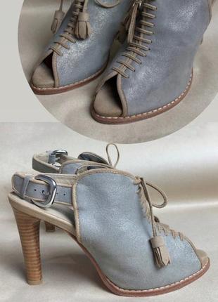 Замшеві босоніжки преміального британського бренду karen millen дизайнерські на зав‘язках підборах шкіряні натуральна замша шкіра туфлі1 фото