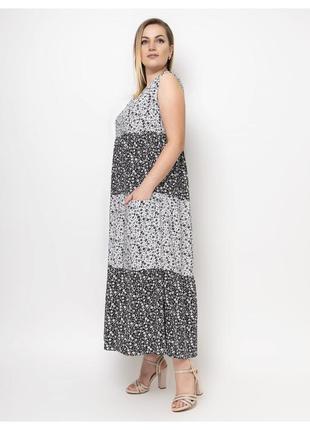 Штапельна літня сукня а-силуету чорно-білого кольору, великих розмірів від 50 до 582 фото
