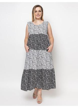 Штапельна літня сукня а-силуету чорно-білого кольору, великих розмірів від 50 до 583 фото