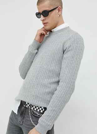 Пуловер premium by jack&jones/полый мужской джемпер серый кэжуал хлопок