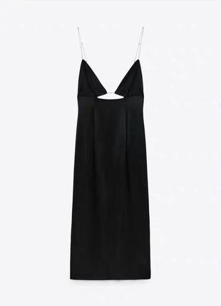 Женское вечернее атласное платье зара с декольте, чорна сукня, черное платье миди3 фото