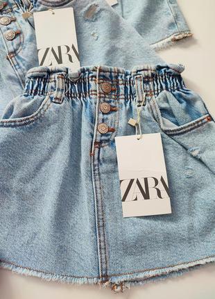 Юбка джинсовая zara новая коллекция 92,110 см для девочек светло-синяя2 фото