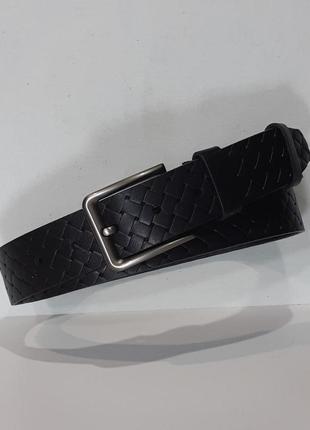Ремень 01.081.245 чёрный кожаный с рельефной накаткой шириной 40 мм (италия)