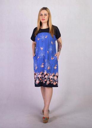 Платье женское для полных батальное летнее с цветами 48-60р.1 фото