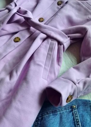 Лавандовое пальто-рубашка оверсайз на подкладе. плотная ткань 💗6 фото