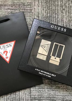 Подарунковий набір guess чоловічий ремінь  з 2 пряжками чорний / коричневий